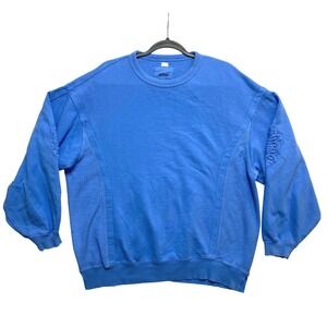 Aerie Oversized Sweatshirt Extra Small Blue Lace Detail Crew Neck Pullover Top